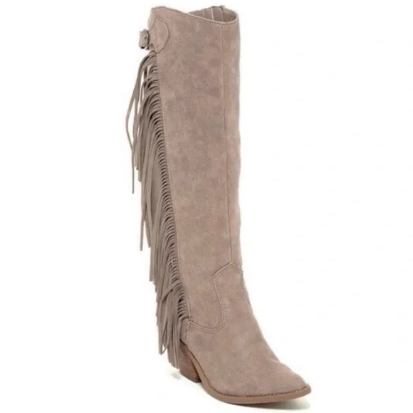 Carlos Santana Lever Doe Fringe Boots Gray Suede Western Cowgirl Festive 9.5 M - Picture 2 of 12